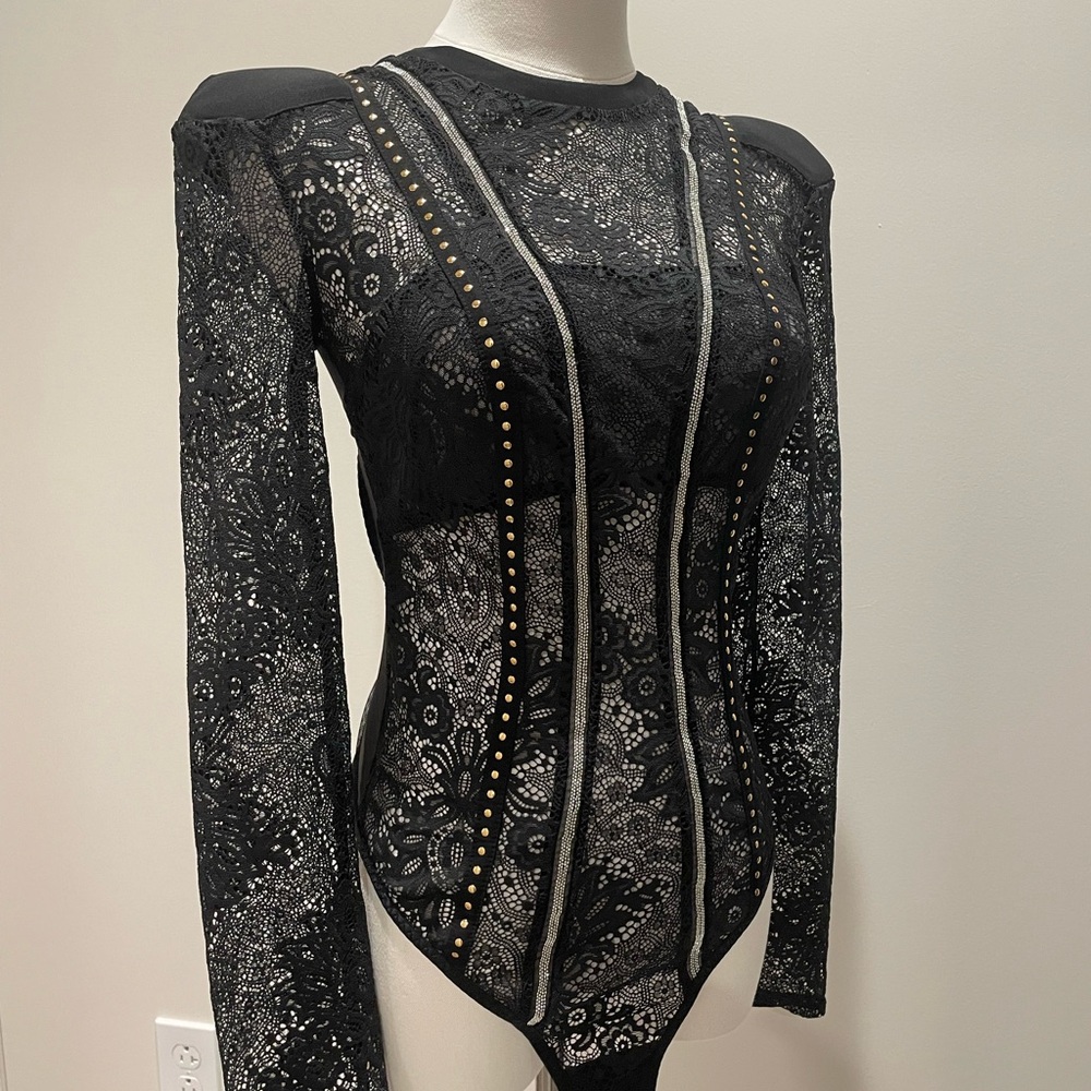 Victoria's Secret Black Lace Studded Bodysuit